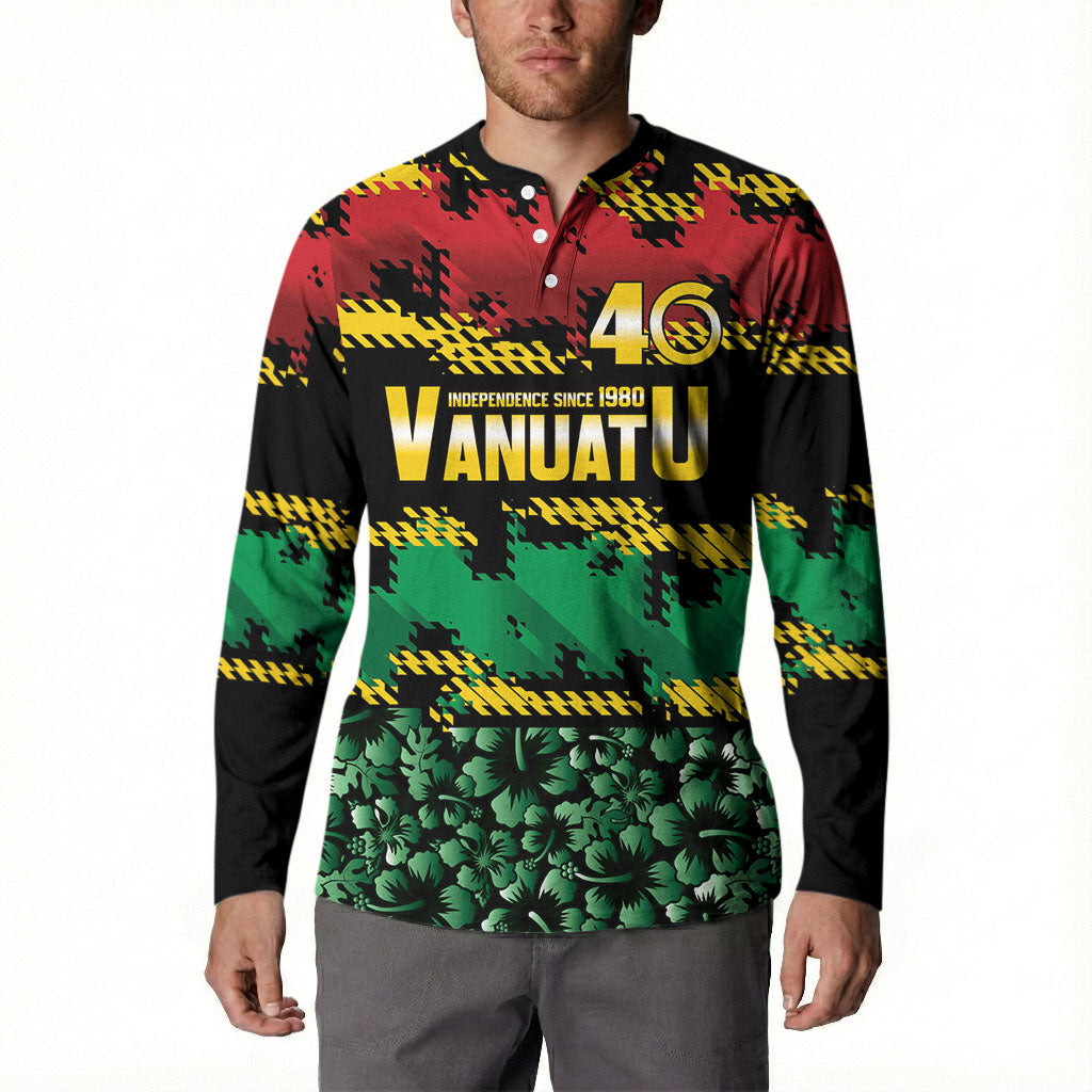 Vanuatu 46th Year Anniversary Button Sweatshirt 30 July 1980 Hibiscus Seamless Pattern LT9 - Polynesian Pride