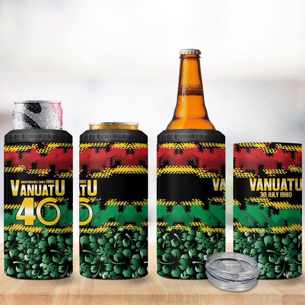 Vanuatu 46th Year Anniversary 4 in 1 Can Cooler Tumbler 30 July 1980 Hibiscus Seamless Pattern LT9 - Polynesian Pride