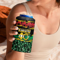 Vanuatu 46th Year Anniversary 4 in 1 Can Cooler Tumbler 30 July 1980 Hibiscus Seamless Pattern LT9 - Polynesian Pride