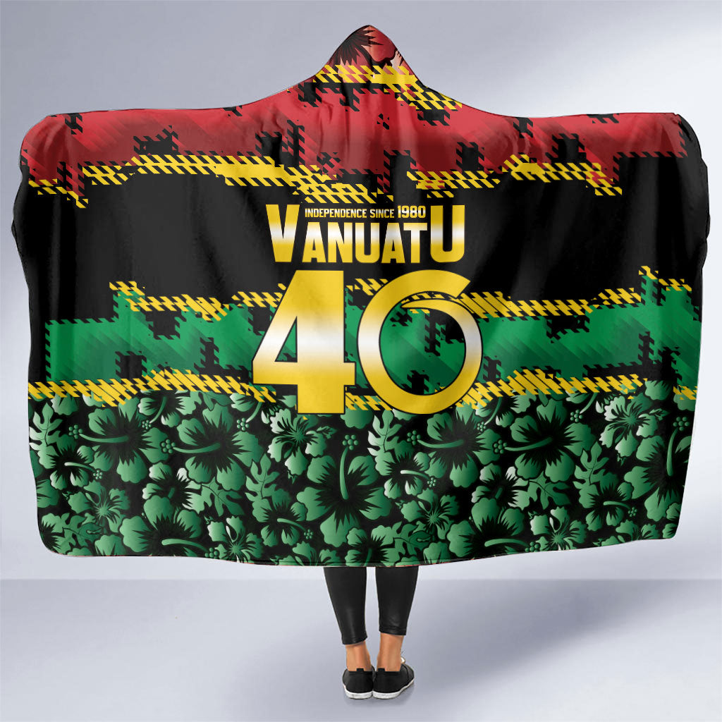 Vanuatu 46th Year Anniversary Hooded Blanket 30 July 1980 Hibiscus Seamless Pattern LT9 One Size Black - Polynesian Pride