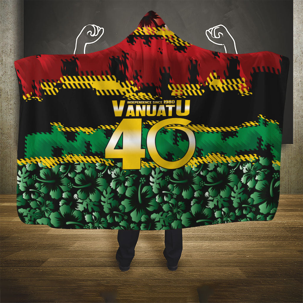 Vanuatu 46th Year Anniversary Hooded Blanket 30 July 1980 Hibiscus Seamless Pattern LT9 - Polynesian Pride