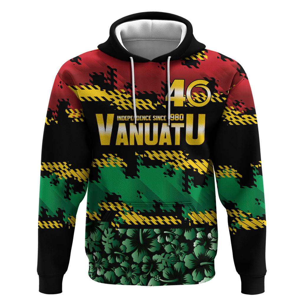 Vanuatu 46th Year Anniversary Hoodie 30 July 1980 Hibiscus Seamless Pattern LT9 Pullover Hoodie Black - Polynesian Pride