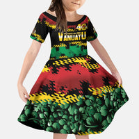 Vanuatu 46th Year Anniversary Kid Short Sleeve Dress 30 July 1980 Hibiscus Seamless Pattern LT9 KID Black - Polynesian Pride