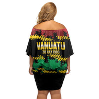 Vanuatu 46th Year Anniversary Off Shoulder Short Dress 30 July 1980 Hibiscus Seamless Pattern LT9 - Polynesian Pride
