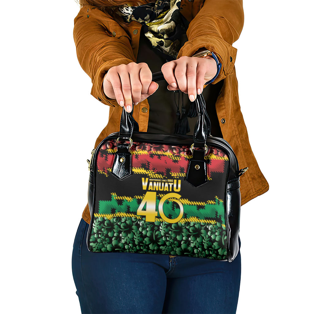 Vanuatu 46th Year Anniversary Shoulder Handbag 30 July 1980 Hibiscus Seamless Pattern LT9 One Size Black - Polynesian Pride