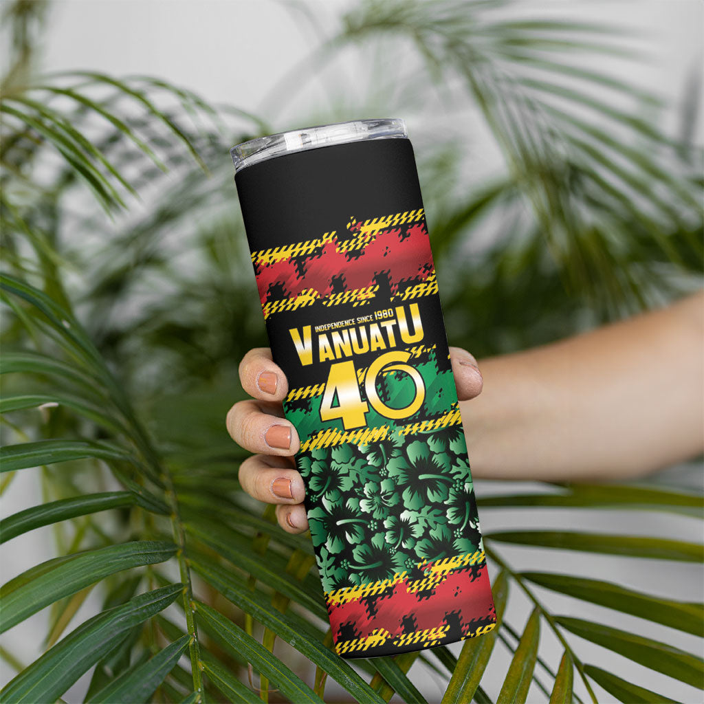 Vanuatu 46th Year Anniversary Skinny Tumbler 30 July 1980 Hibiscus Seamless Pattern LT9 - Polynesian Pride