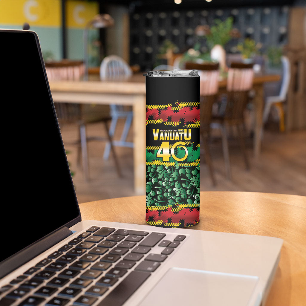 Vanuatu 46th Year Anniversary Skinny Tumbler 30 July 1980 Hibiscus Seamless Pattern LT9 - Polynesian Pride