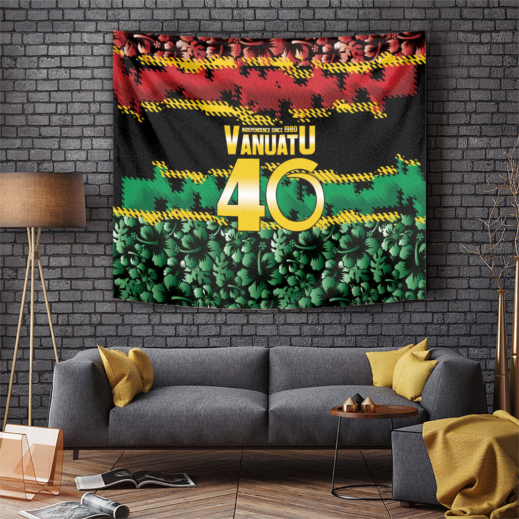 Vanuatu 46th Year Anniversary Tapestry 30 July 1980 Hibiscus Seamless Pattern LT9 Black - Polynesian Pride