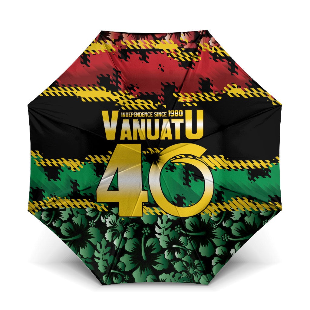 Vanuatu 46th Year Anniversary Umbrella 30 July 1980 Hibiscus Seamless Pattern LT9 One Size Folded 11.42 inch Opened Diameter 37.4 inch Black - Polynesian Pride