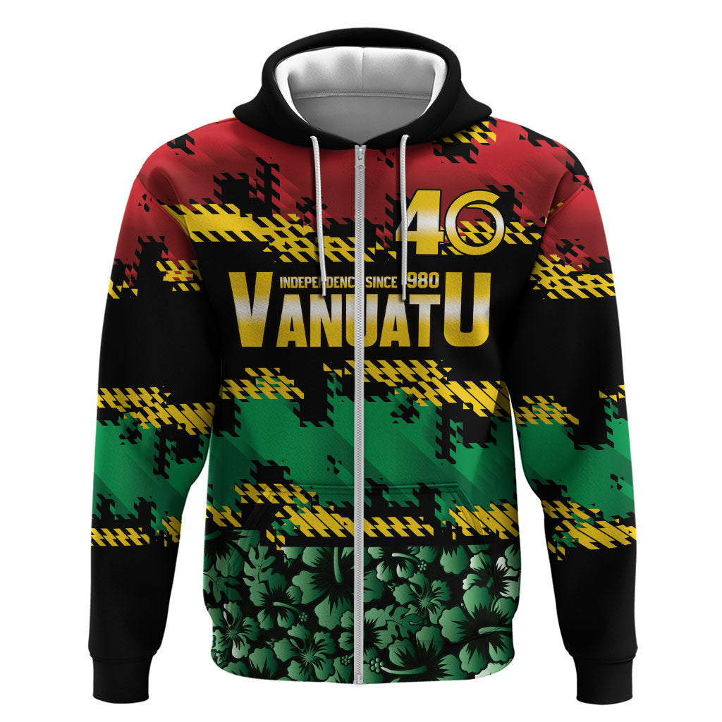 Vanuatu 46th Year Anniversary Zip Hoodie 30 July 1980 Hibiscus Seamless Pattern LT9 Zip Hoodie Black - Polynesian Pride