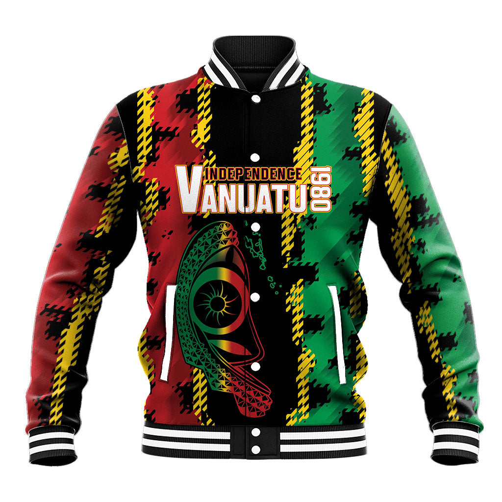 Vanuatu 46th Year Anniversary Baseball Jacket Tamtam Slit Drums Long God Yumi Stanap LT9 Unisex Black - Polynesian Pride