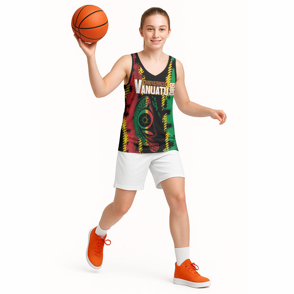 Vanuatu 46th Year Anniversary Basketball Jersey Tamtam Slit Drums Long God Yumi Stanap LT9 - Polynesian Pride