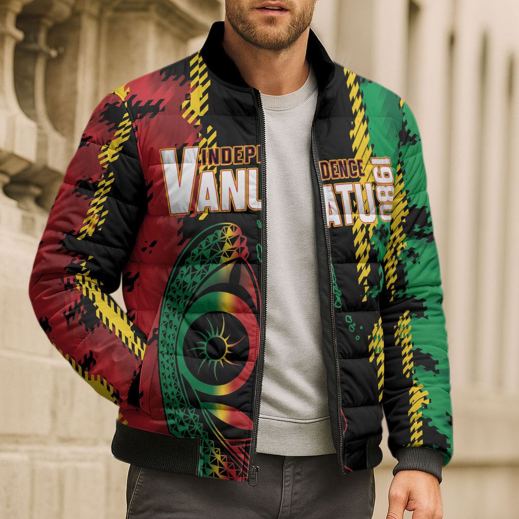 Vanuatu 46th Year Anniversary Bomber Puffer Jacket Tamtam Slit Drums Long God Yumi Stanap LT9 - Polynesian Pride