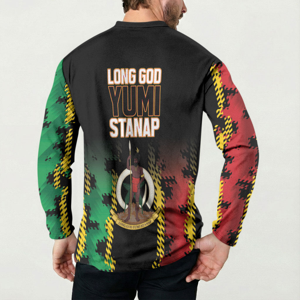 Vanuatu 46th Year Anniversary Button Sweatshirt Tamtam Slit Drums Long God Yumi Stanap LT9 - Polynesian Pride