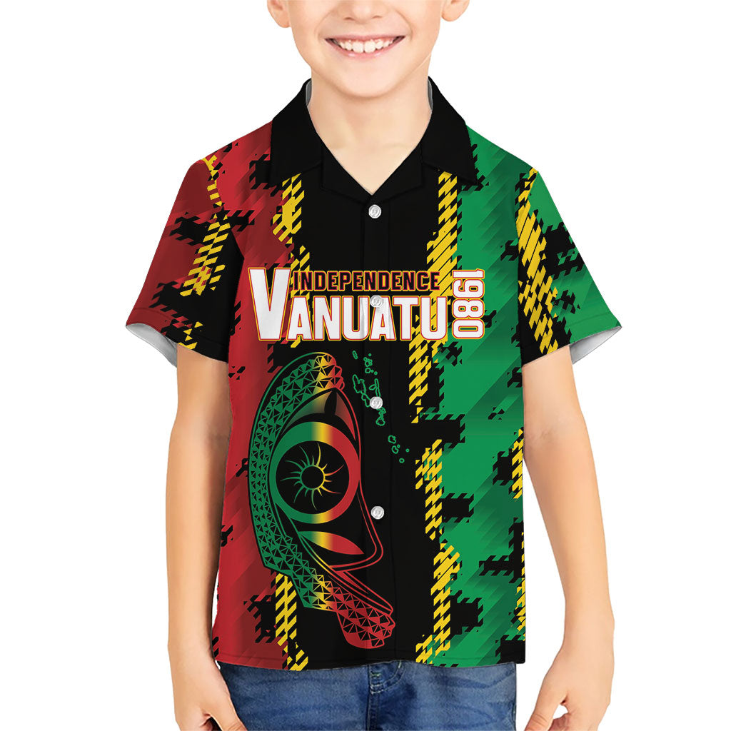 Vanuatu 46th Year Anniversary Family Matching Short Sleeve Bodycon Dress and Hawaiian Shirt Tamtam Slit Drums Long God Yumi Stanap LT9 Son's Shirt Black - Polynesian Pride