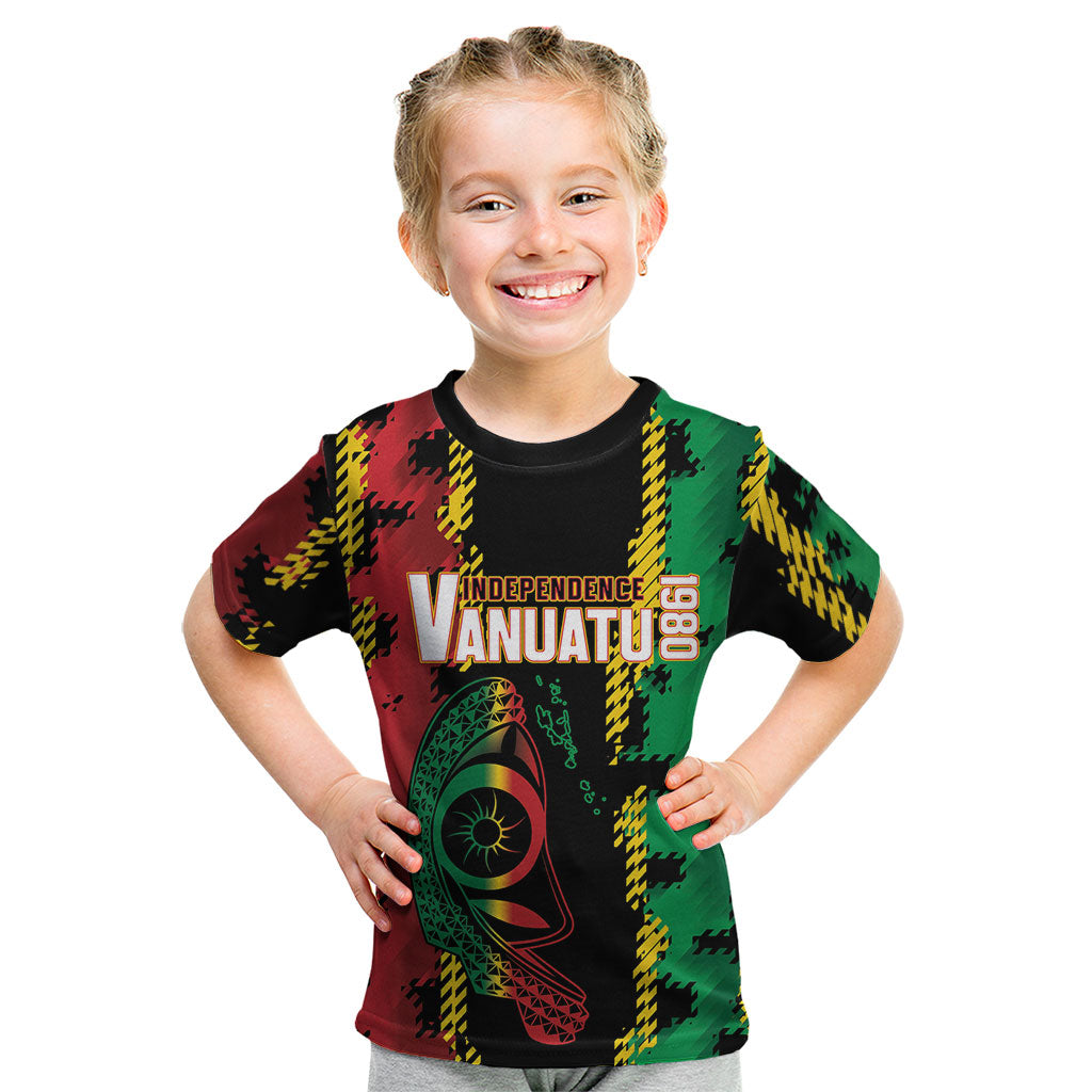 Vanuatu 46th Year Anniversary Kid T Shirt Tamtam Slit Drums Long God Yumi Stanap LT9 Black - Polynesian Pride