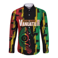 Vanuatu 46th Year Anniversary Long Sleeve Button Shirt Tamtam Slit Drums Long God Yumi Stanap LT9 Unisex Black - Polynesian Pride