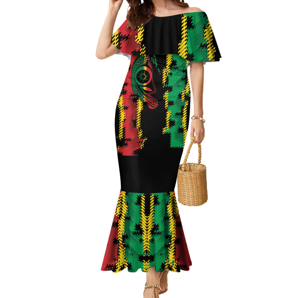 Vanuatu 46th Year Anniversary Mermaid Dress Tamtam Slit Drums Long God Yumi Stanap LT9 Women Black - Polynesian Pride
