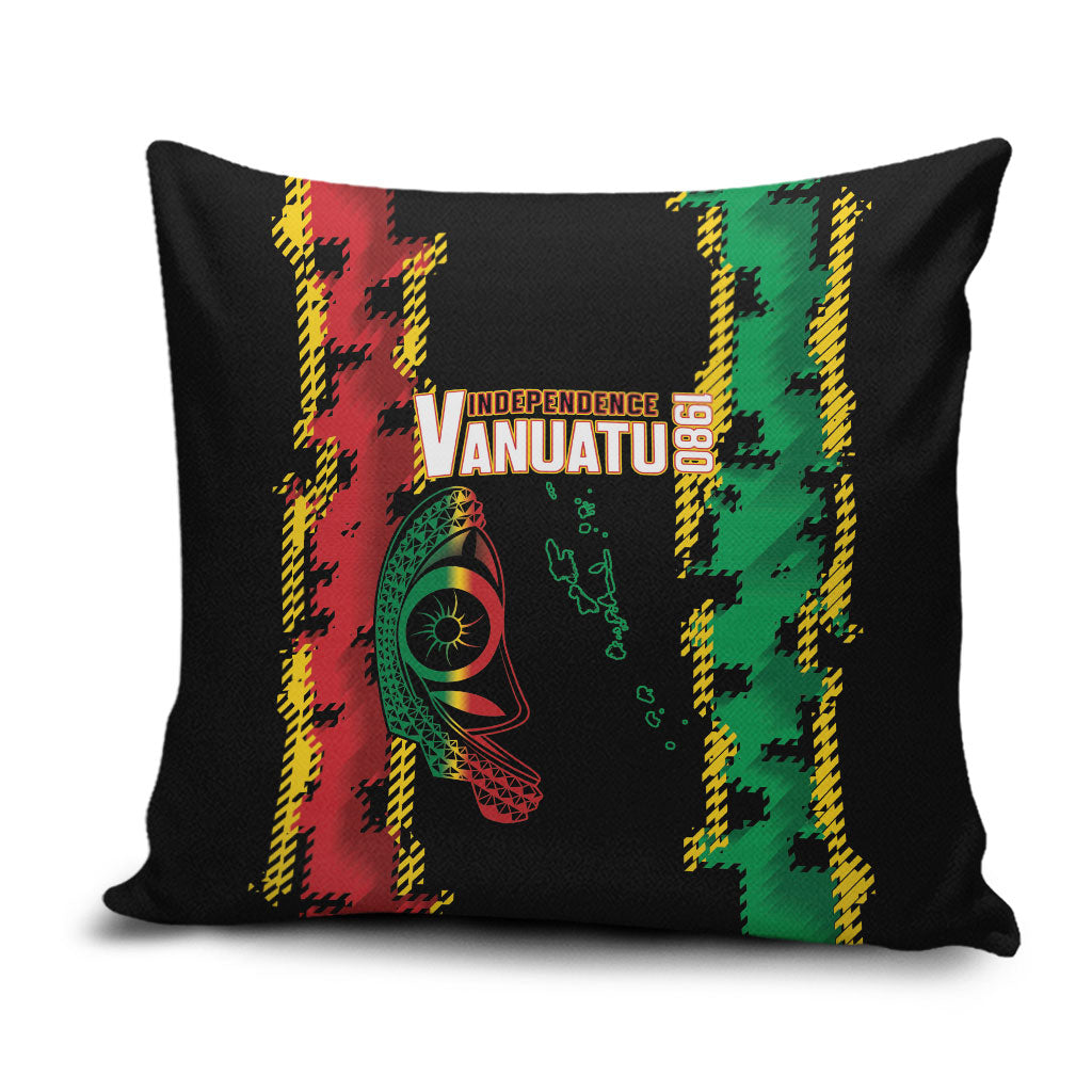 Vanuatu 46th Year Anniversary Pillow Cover Tamtam Slit Drums Long God Yumi Stanap LT9 Black - Polynesian Pride