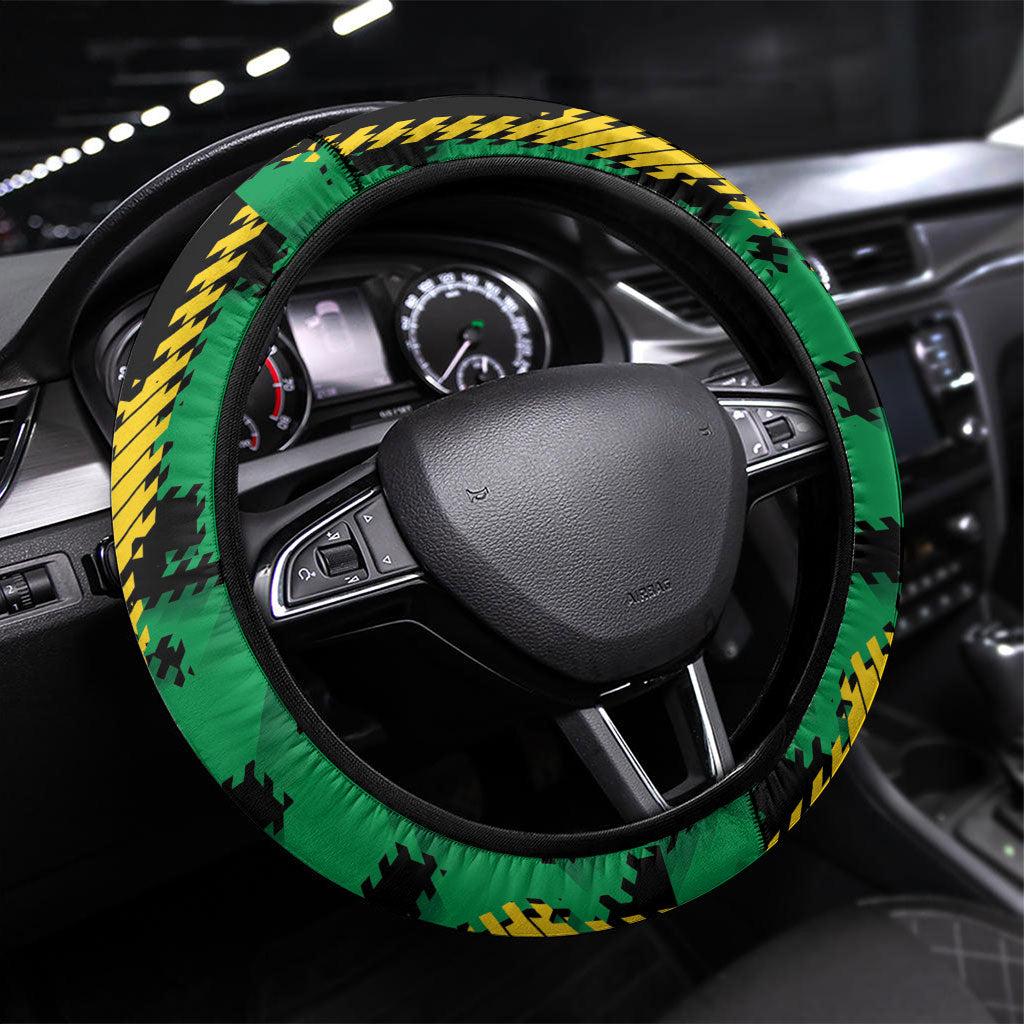 Vanuatu 46th Year Anniversary Steering Wheel Cover Tamtam Slit Drums Long God Yumi Stanap LT9 Universal Fit Black - Polynesian Pride
