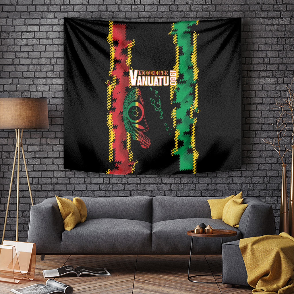 Vanuatu 46th Year Anniversary Tapestry Tamtam Slit Drums Long God Yumi Stanap LT9 Black - Polynesian Pride