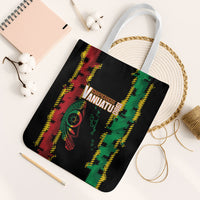 Vanuatu 46th Year Anniversary Tote Bag Tamtam Slit Drums Long God Yumi Stanap LT9 White Strap One Size Black - Polynesian Pride