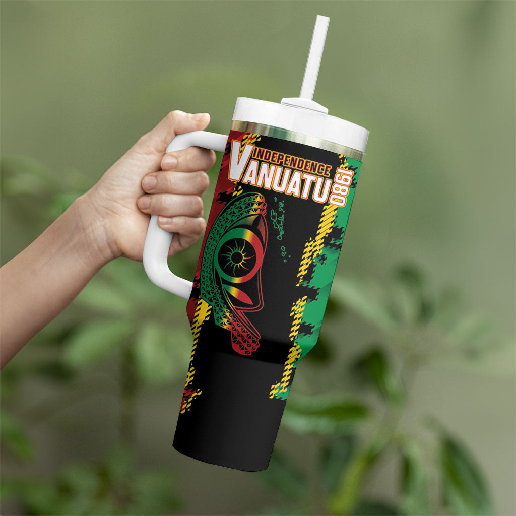 Vanuatu 46th Year Anniversary Tumbler With Handle Tamtam Slit Drums Long God Yumi Stanap LT9 - Polynesian Pride