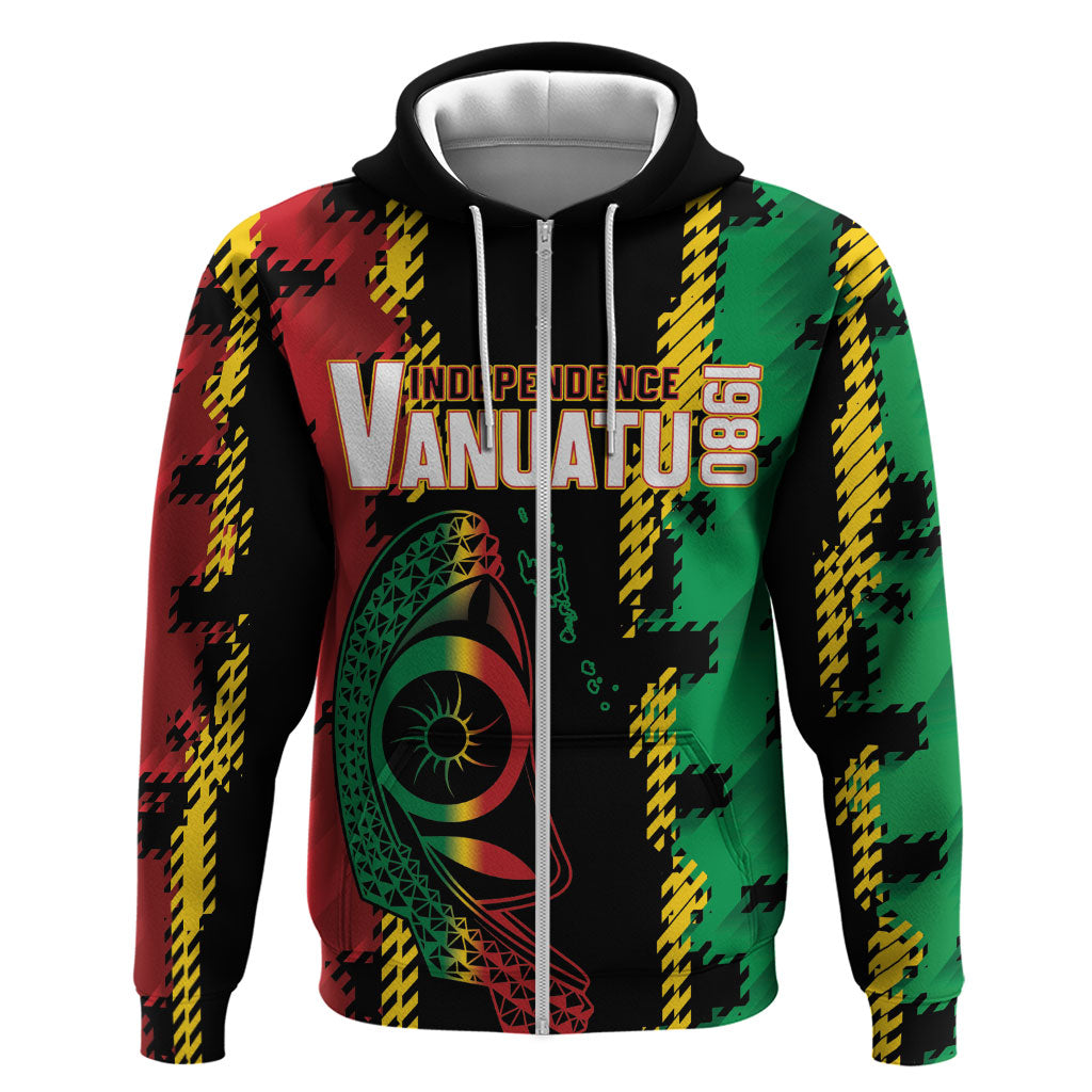 Vanuatu 46th Year Anniversary Zip Hoodie Tamtam Slit Drums Long God Yumi Stanap LT9 Zip Hoodie Black - Polynesian Pride