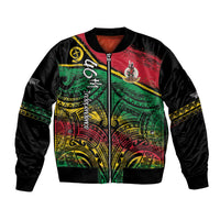 Vanuatu 46th Year Anniversary Bomber Jacket Vintage Grunge Vanuatu Flag Heritage LT9 Unisex Black - Polynesian Pride