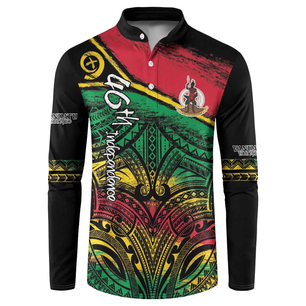 Vanuatu 46th Year Anniversary Button Sweatshirt Vintage Grunge Vanuatu Flag Heritage LT9 Black - Polynesian Pride