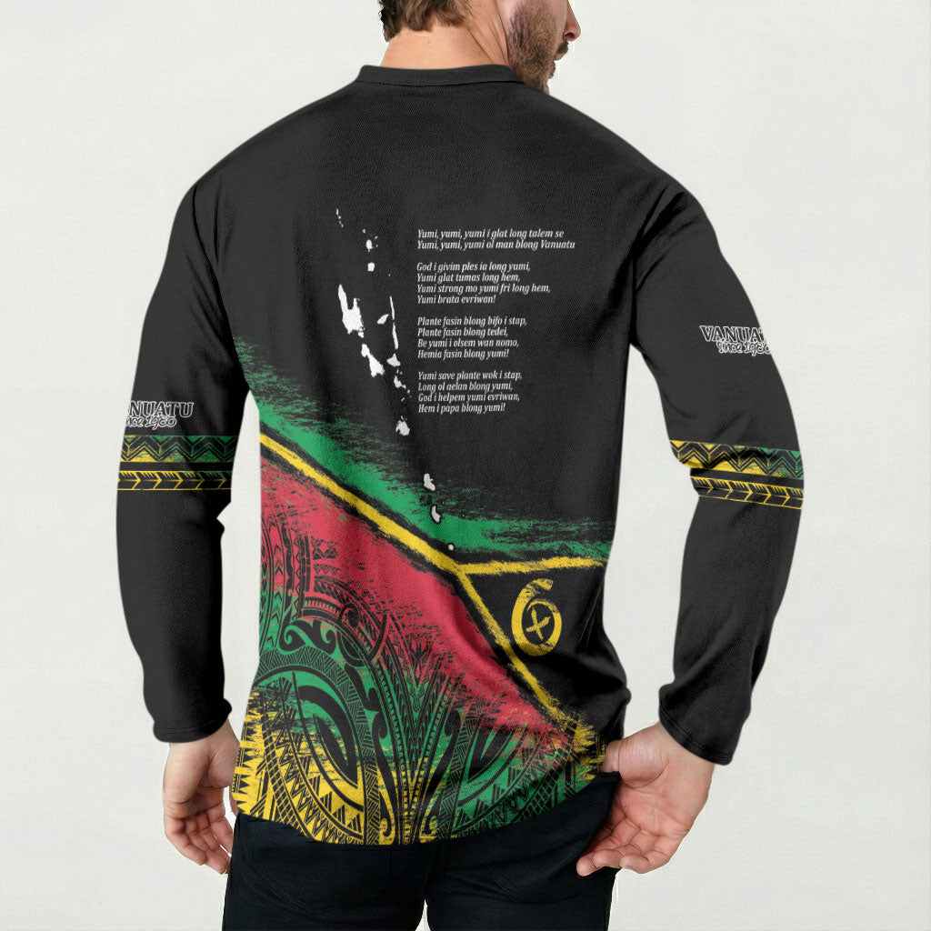 Vanuatu 46th Year Anniversary Button Sweatshirt Vintage Grunge Vanuatu Flag Heritage LT9 - Polynesian Pride