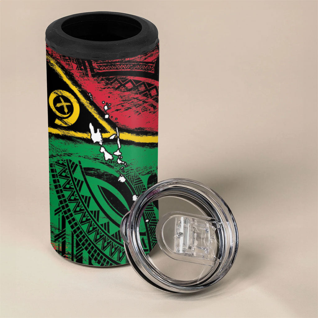 Vanuatu 46th Year Anniversary 4 in 1 Can Cooler Tumbler Vintage Grunge Vanuatu Flag Heritage LT9 - Polynesian Pride