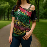 Vanuatu 46th Year Anniversary Cross Shoulder Shirt Vintage Grunge Vanuatu Flag Heritage LT9 - Polynesian Pride