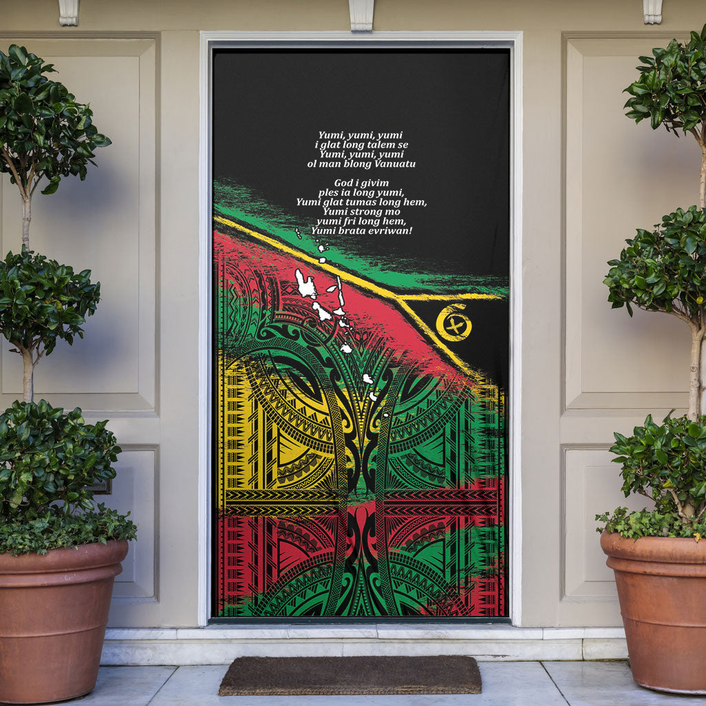 Vanuatu 46th Year Anniversary Door Cover Vintage Grunge Vanuatu Flag Heritage LT9 Black - Polynesian Pride