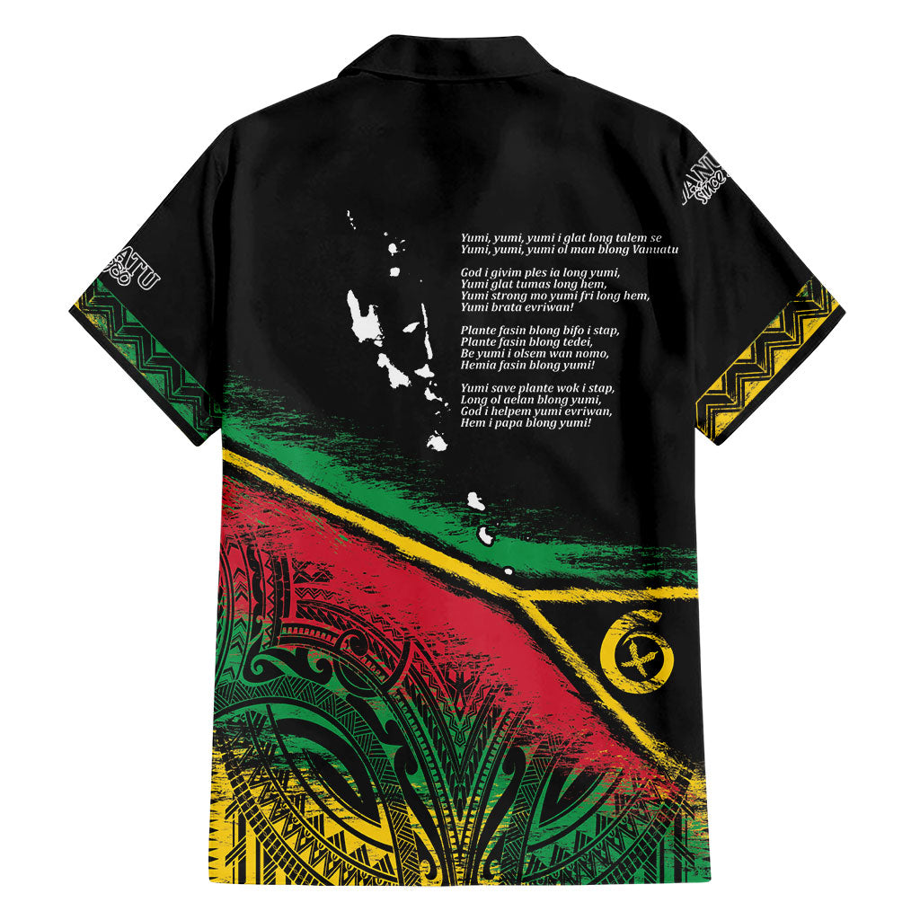 Vanuatu 46th Year Anniversary Family Matching Long Sleeve Bodycon Dress and Hawaiian Shirt Vintage Grunge Vanuatu Flag Heritage LT9 - Polynesian Pride
