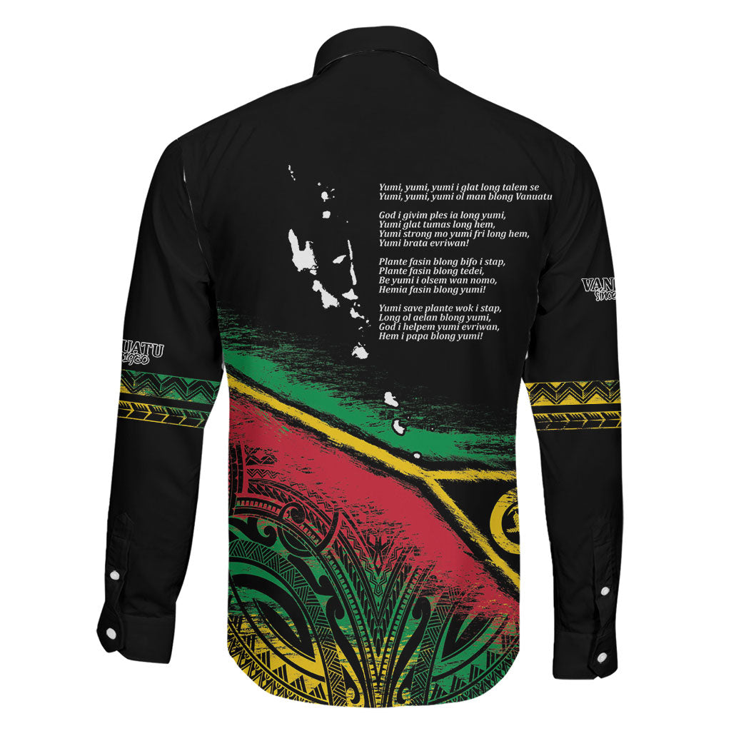 Vanuatu 46th Year Anniversary Family Matching Long Sleeve Bodycon Dress and Hawaiian Shirt Vintage Grunge Vanuatu Flag Heritage LT9 - Polynesian Pride