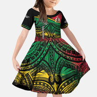 Vanuatu 46th Year Anniversary Family Matching Short Sleeve Bodycon Dress and Hawaiian Shirt Vintage Grunge Vanuatu Flag Heritage LT9 Daughter's Dress Black - Polynesian Pride