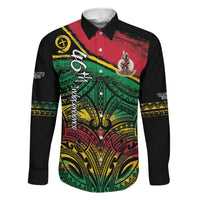 Vanuatu 46th Year Anniversary Family Matching Summer Maxi Dress and Hawaiian Shirt Vintage Grunge Vanuatu Flag Heritage LT9 Dad's Shirt - Long Sleeve Black - Polynesian Pride