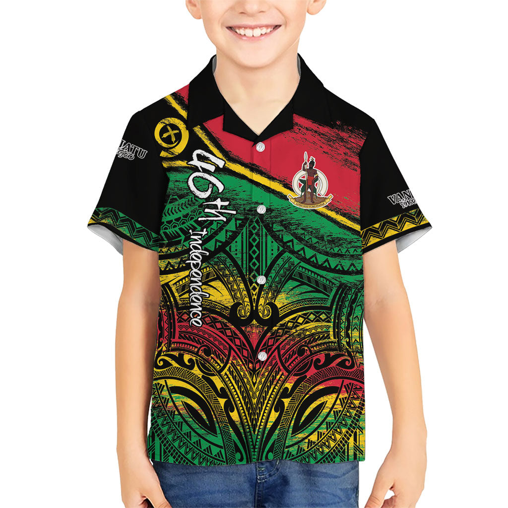 Vanuatu 46th Year Anniversary Family Matching Summer Maxi Dress and Hawaiian Shirt Vintage Grunge Vanuatu Flag Heritage LT9 Son's Shirt Black - Polynesian Pride