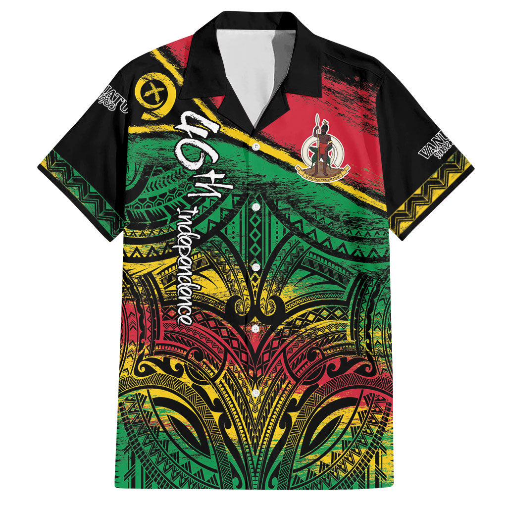 Vanuatu 46th Year Anniversary Hawaiian Shirt Vintage Grunge Vanuatu Flag Heritage LT9 Black - Polynesian Pride
