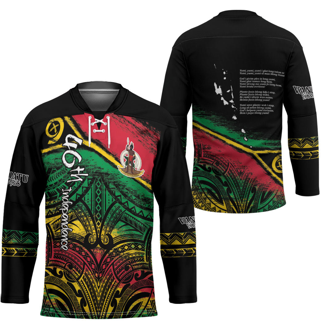 Vanuatu 46th Year Anniversary Hockey Jersey Vintage Grunge Vanuatu Flag Heritage LT9 - Polynesian Pride