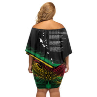 Vanuatu 46th Year Anniversary Off Shoulder Short Dress Vintage Grunge Vanuatu Flag Heritage LT9 - Polynesian Pride