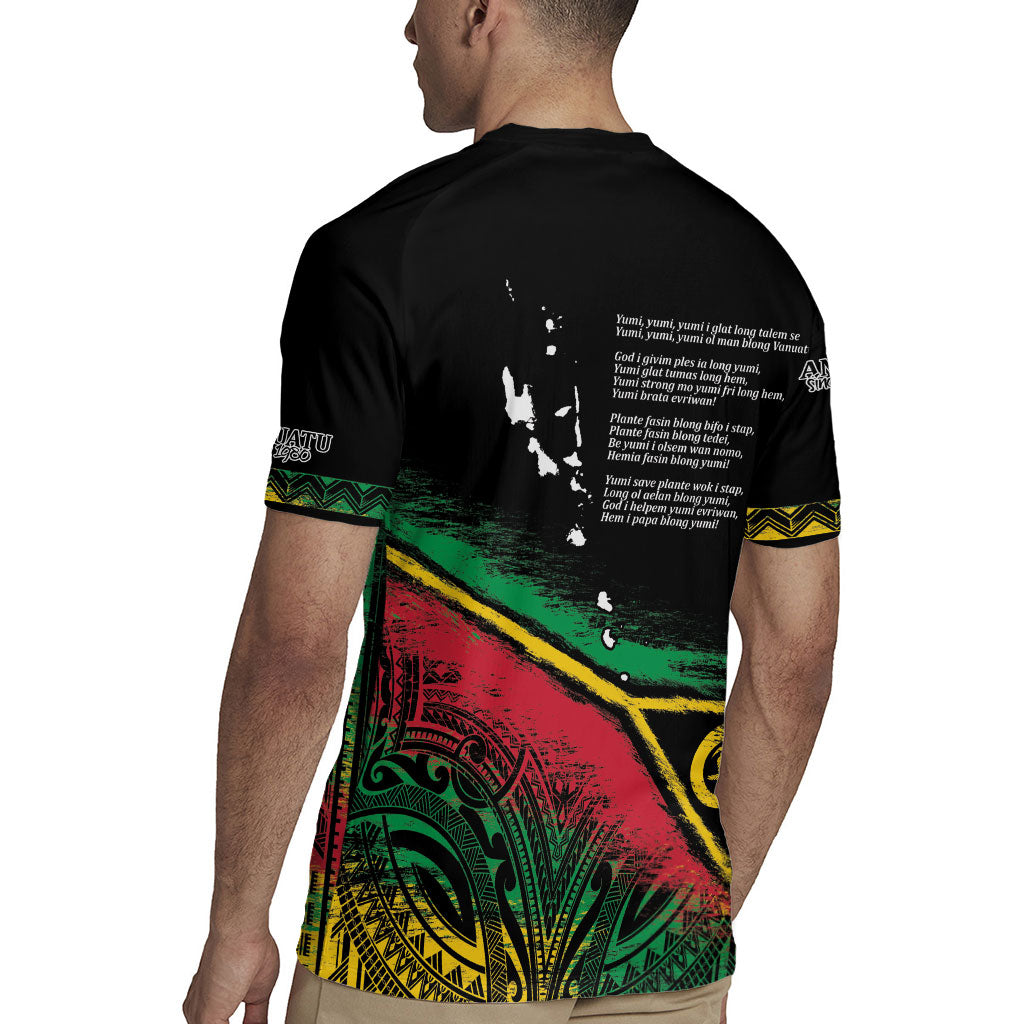 Vanuatu 46th Year Anniversary Rugby Jersey Vintage Grunge Vanuatu Flag Heritage LT9 - Polynesian Pride