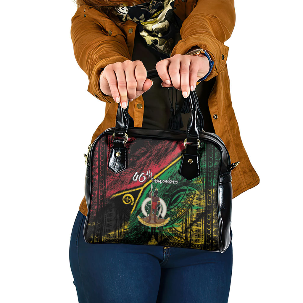 Vanuatu 46th Year Anniversary Shoulder Handbag Vintage Grunge Vanuatu Flag Heritage LT9 One Size Black - Polynesian Pride