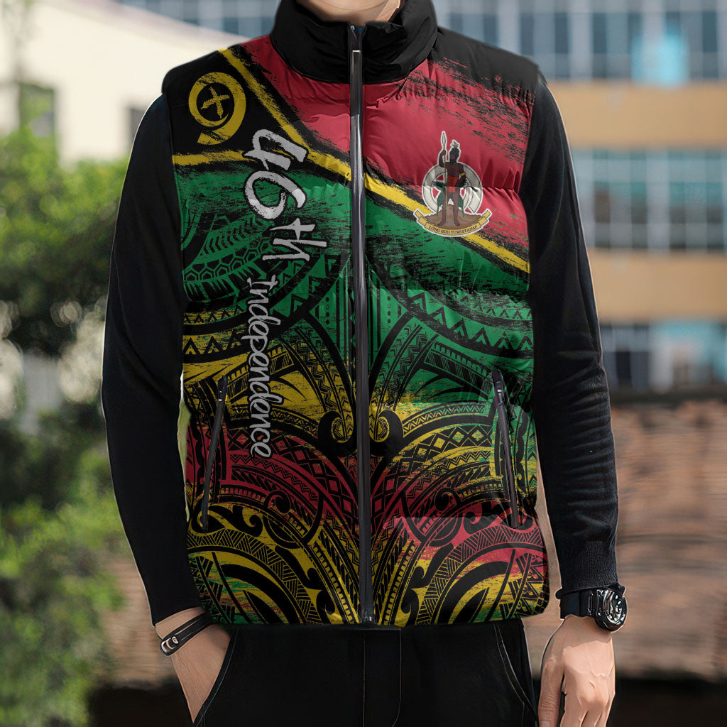Vanuatu 46th Year Anniversary Sleeveless Puffer Jacket Vintage Grunge Vanuatu Flag Heritage