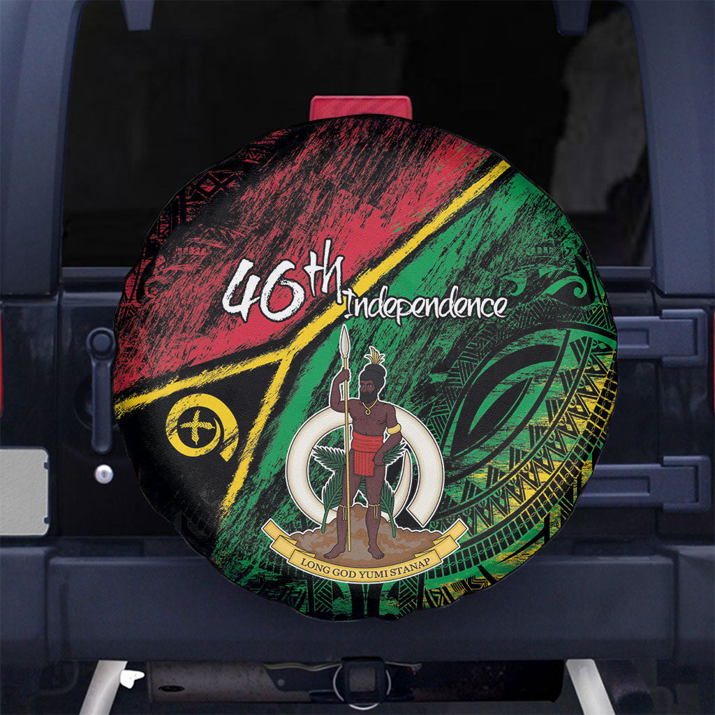 Vanuatu 46th Year Anniversary Spare Tire Cover Vintage Grunge Vanuatu Flag Heritage LT9 No hole Black - Polynesian Pride
