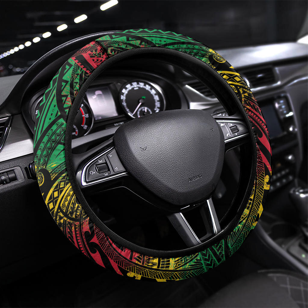 Vanuatu 46th Year Anniversary Steering Wheel Cover Vintage Grunge Vanuatu Flag Heritage LT9 Universal Fit Black - Polynesian Pride