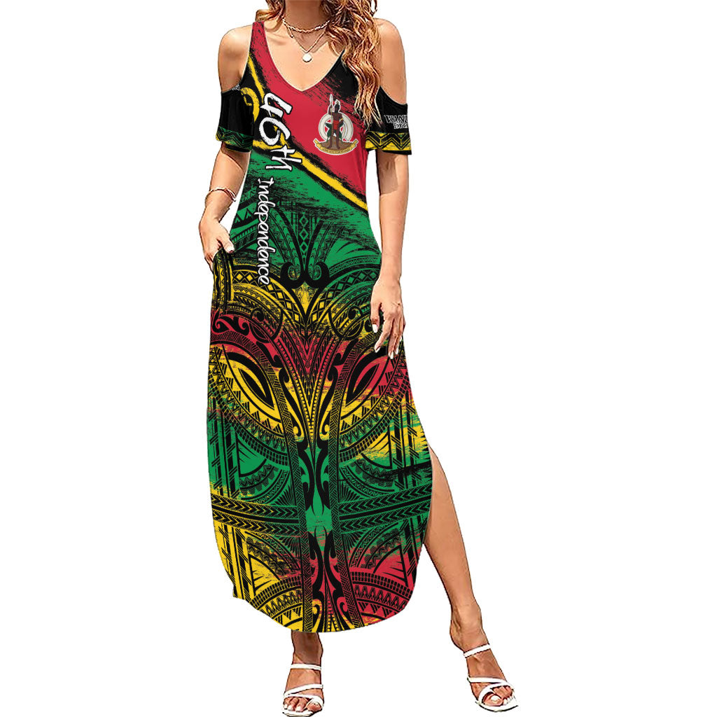 Vanuatu 46th Year Anniversary Summer Maxi Dress Vintage Grunge Vanuatu Flag Heritage LT9 Women Black - Polynesian Pride