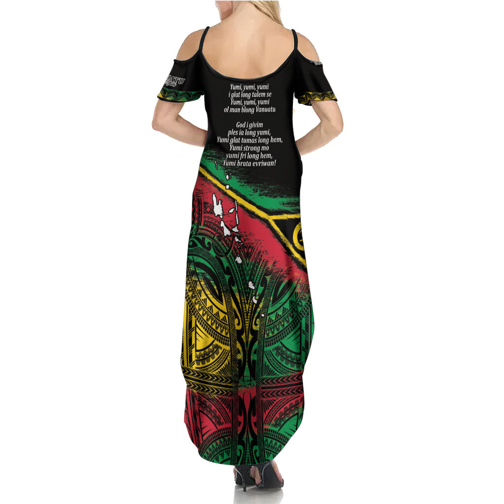 Vanuatu 46th Year Anniversary Summer Maxi Dress Vintage Grunge Vanuatu Flag Heritage LT9 - Polynesian Pride