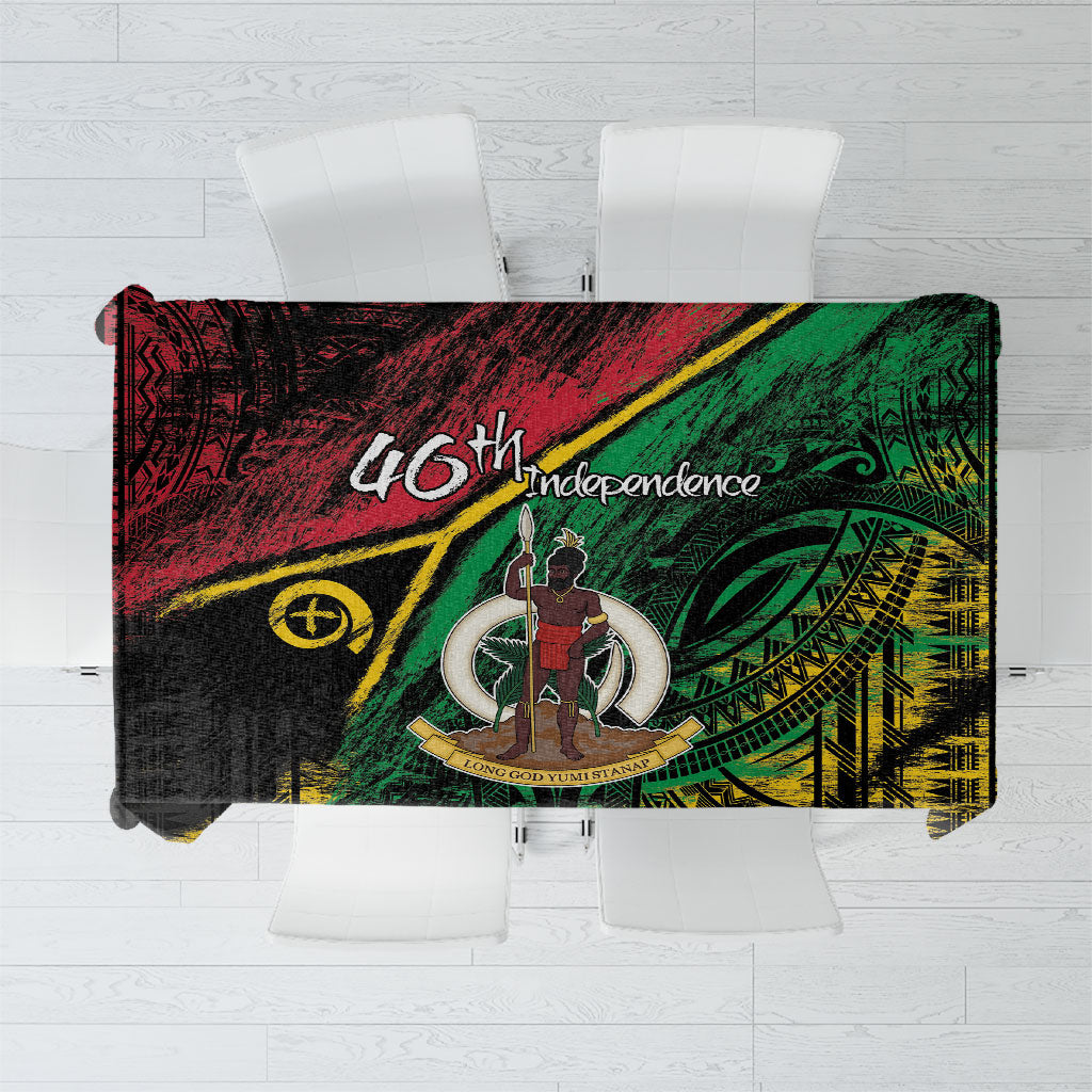 Vanuatu 46th Year Anniversary Tablecloth Vintage Grunge Vanuatu Flag Heritage LT9 Black - Polynesian Pride